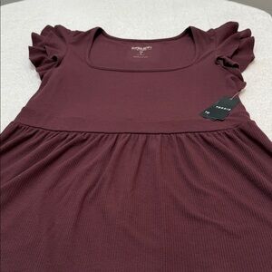 NWT Torrid Dark Burgundy SuperSoft Rib Sq Neck Babydoll top Ruffle Sleeve Large